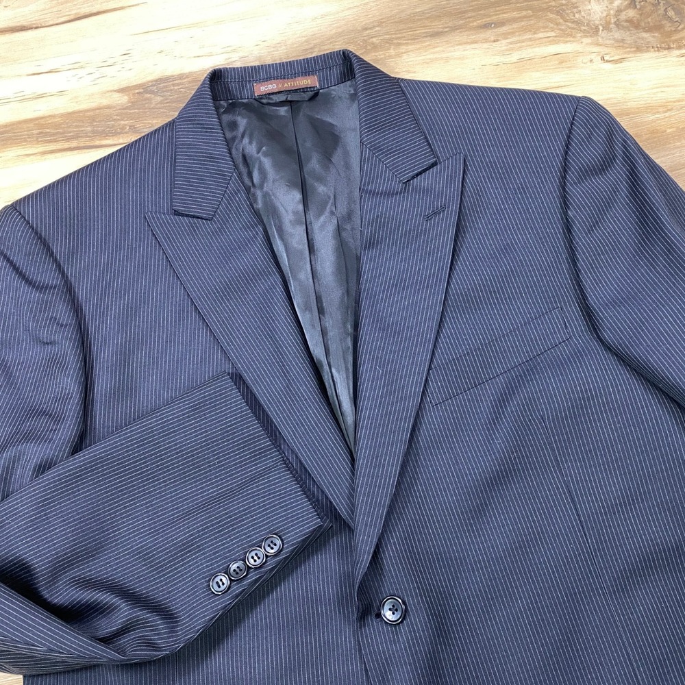 BCBG Attitude Blazer Men 44 Reg Pinstripe 100% Wool Classic Black Professional
